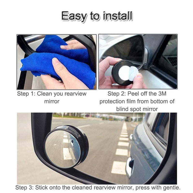 KEWAYO 2 Pack Automotive Blind Spot Mirrors  Small Round Convex Adjustable 360Rotate Wide Angle Car Rear View Nirror for All Universal Vehicles Car Fit Stick-on Design - Image 2